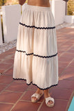 BLACK TAPE TIERED CREAM MAXI SKIRT