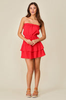 RED GAUZE STRAPLESS DRESS