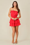 RED GAUZE STRAPLESS DRESS