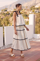 BLACK TAPE TIERED CREAM MAXI SKIRT