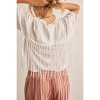 WESTERN FRINGED OVERSIZED WHITE T SHIRT