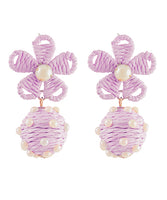 PEARL & LAVENDER RAFFIA BALL DROP EARRINGS