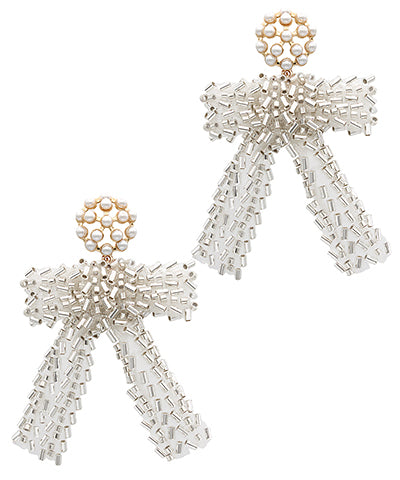 RIBBON AND PEARL BOW EARRINGS