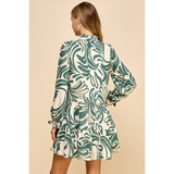 OLIVE PRINT LONG SLEEVE DRESS