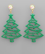 GREEN GLITTER CHRISTMAS TREE EARRINGS