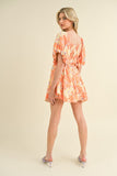 ORANGE FLORAL PRINT BUBBLE SLEEVE MINI DRESS