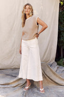 HIGH WAISTED OFF WHITE DENIM WIDE LEG STRETCH PANTS