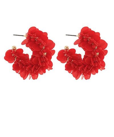 RED GLASS PETAL GOLD HOOPS