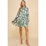 OLIVE PRINT LONG SLEEVE DRESS