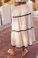 BLACK TAPE TIERED CREAM MAXI SKIRT