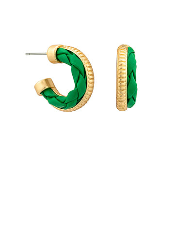 GREEN TWISTED LEATHER  HOOPS