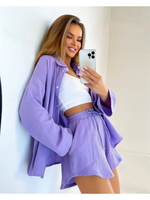 PURPLE LONG SLEEVE BUTTON UP & SHORT SET