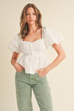 WHITE PEPLUM TOP RUFFLE TRIM