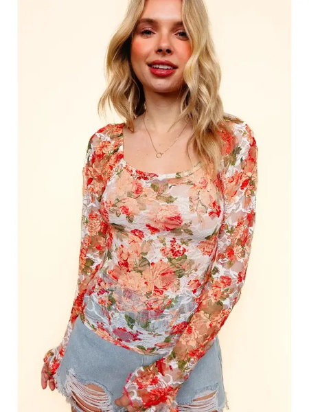 RUST CREAM FLORAL LACE TOP